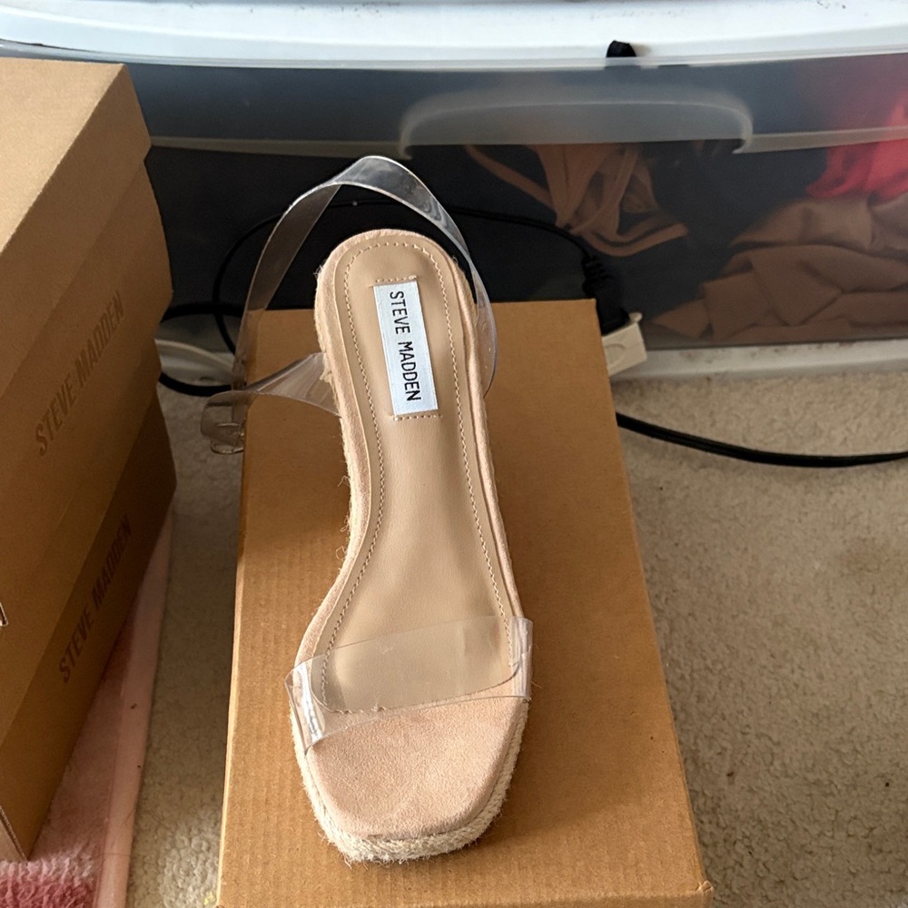 Steve Madden Nude Espadrille Wedge Sandal with Clear Straps
